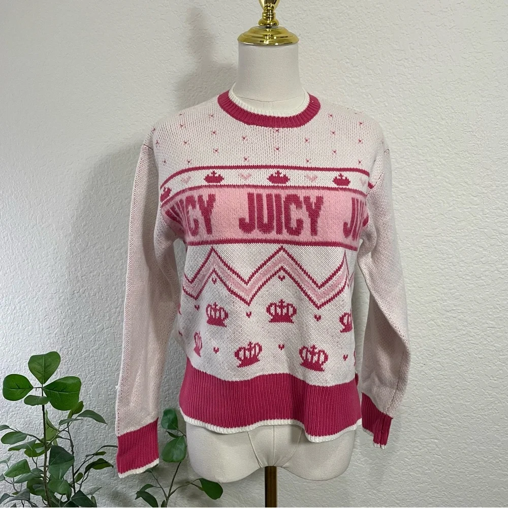Juicy Couture Pink Crown Logo Knit Sweater